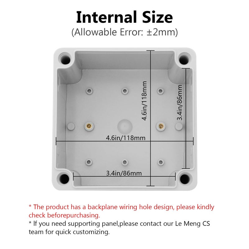 LeMotech Junction Box IP67 Waterproof Dustproof ABS Plastic Project Box for Electrical Outdoor Enclosure Gray 4.9 x 4.9 x 3 inch (125 x 125 x 75 mm) - Image 3